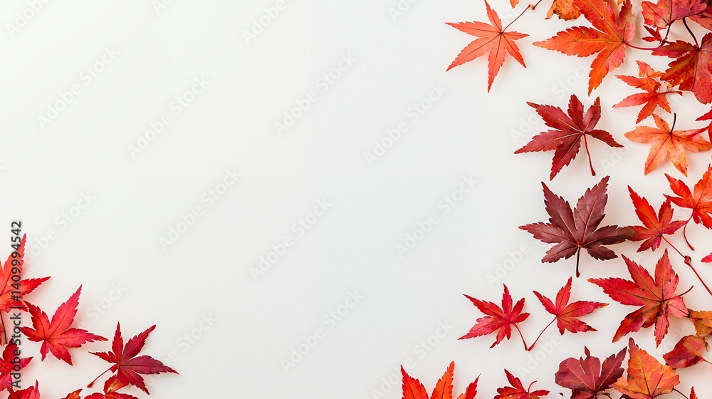Red and Orange Autumn Maple Leaves on White Background Red and Orange Autumn Maple Leaves on White Background