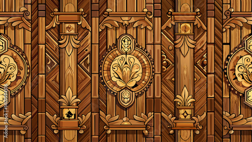 Panorama of vintage brown wood wall pattern and background seamless