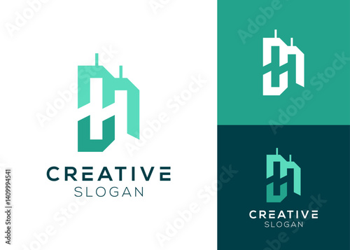 Initials CM or MC with building logo design for architecture, real estate or residence