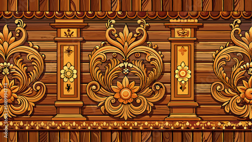 Panorama of vintage brown wood wall pattern and background seamless