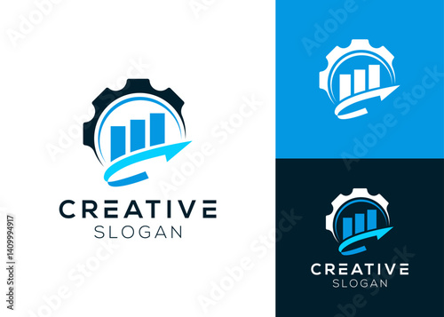 Gear and diagram with up arrow logo design for finance and consulting