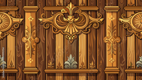 Panorama of vintage brown wood wall pattern and background seamless