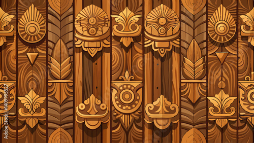 Panorama of vintage brown wood wall pattern and background seamless