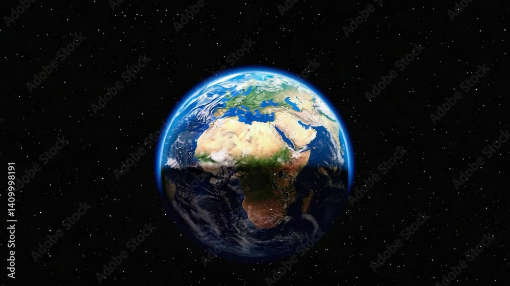 Planet Earth rotating slowly with stars in deep black space, world spinning view, nature. Planet Earth rotating slowly with stars in deep black space, world spinning view, nature.