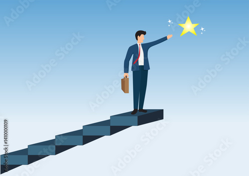 ladder of success to achieve goals Walk up the stairs to gain new hope. career development concept to reach a star goal