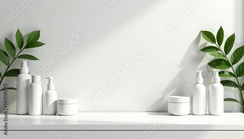 Clean, minimalist white backdrop for cosmetic display, photo, shot