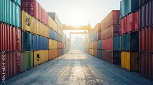 Wallpaper Mural Clean container yard with grid-aligned units under white sky and strong sunlight, modern Japanese minimal Torontodigital.ca