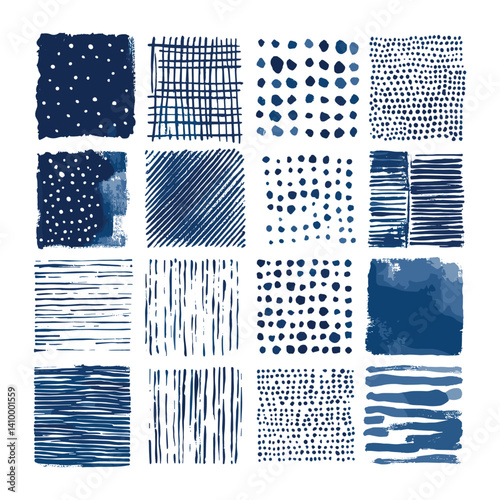 Hand-drawn seamless grunge pattern tiles in ink style