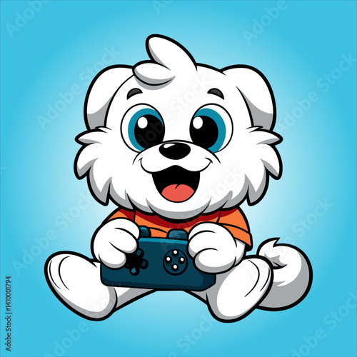 Cute Maltese Gaming Cartoon