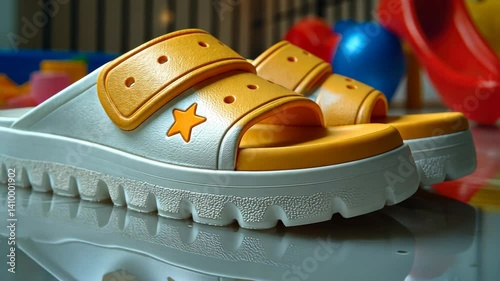 Stylish Yellow and White Summer Slides with Star Detail, Near Children's Playground