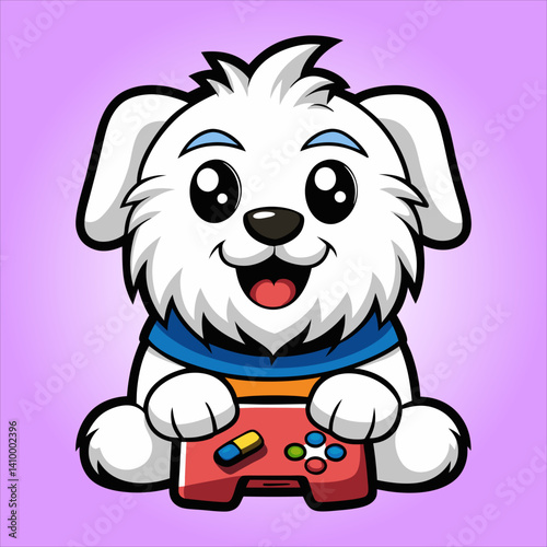 Cute Maltese Gaming Cartoon