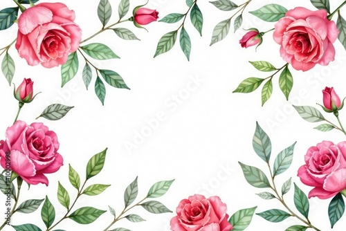 Delicate watercolor roses & leaves, repeating pattern , watercolor floral, seamless