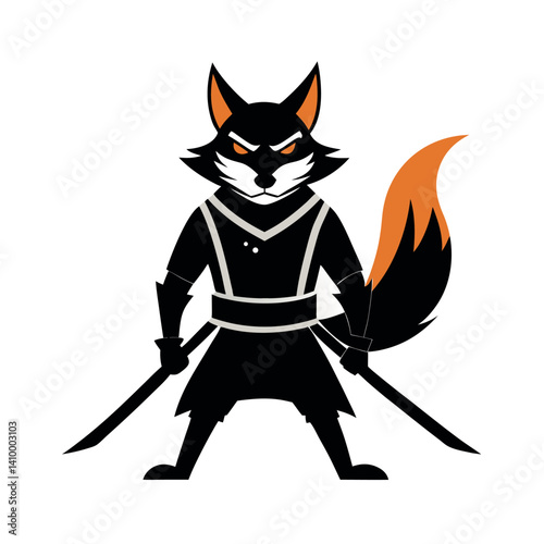 Cute cartoon fox ninja in traditional attire.