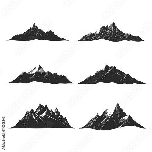Mountain peak silhouette set with different elevation styles
