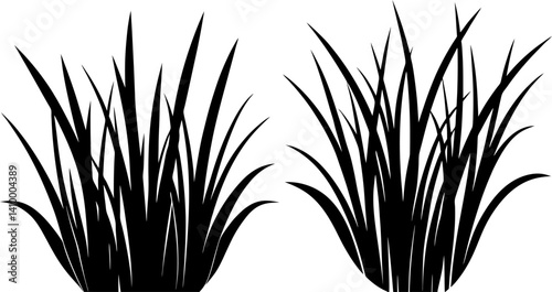 Grass art vectors and Set of black grass icon silhouette collections