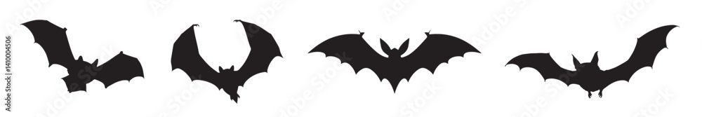 Fototapeta premium Silhouette of Halloween bat vector icon set illustration isolated on white background.