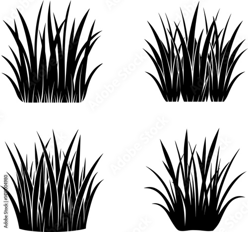 Grass art vectors and Set of black grass icon silhouette collections