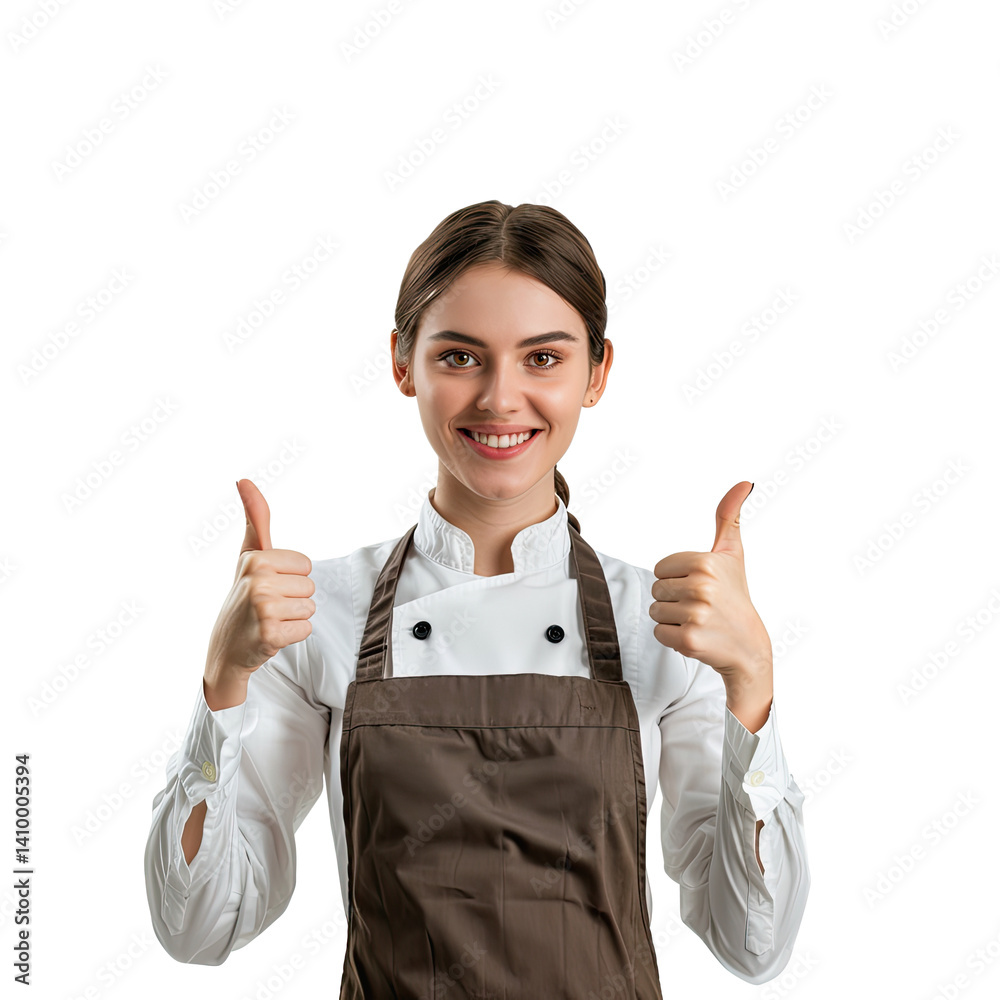 young woman showing thumbs up on white background, cut-out, clipping path, transparent