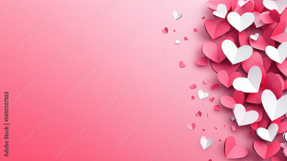 Pink and White Paper Hearts Romantic Background Pink and White Paper Hearts Romantic Background
