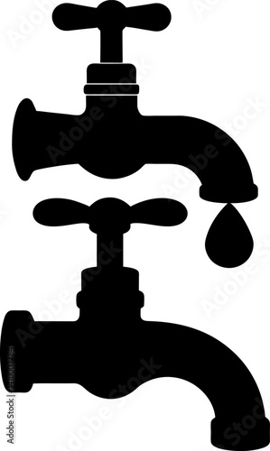 Water tap art vectors and Set of black water tap icon silhouette collections