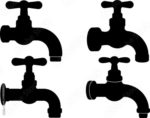 Water tap art vectors and Set of black water tap icon silhouette collections
