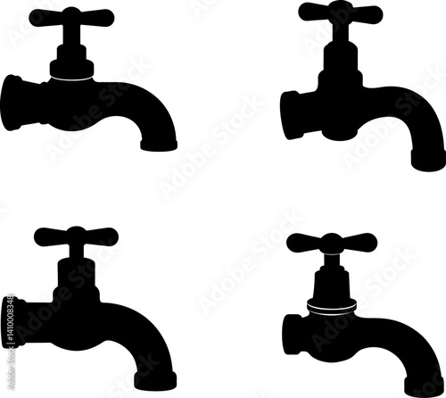 Water tap art vectors and Set of black water tap icon silhouette collections