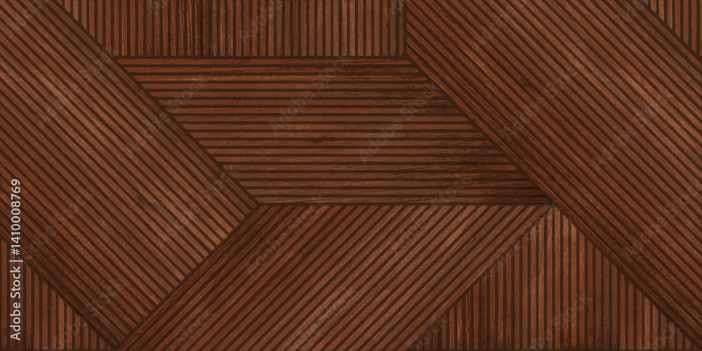 A bold geometric wooden parquet design featuring rich brown diagonal and vertical lines. A bold geometric wooden parquet design featuring rich brown diagonal and vertical lines.