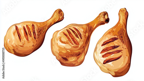 Grilled chicken drumsticks illustrated with char marks


