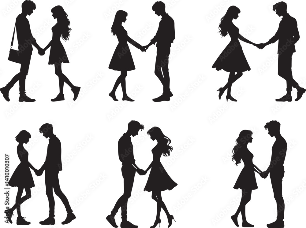 Fototapeta premium a set of black silhouette couples holding hands in various poses