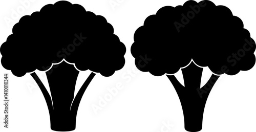 Broccoli art vectors and Set of black broccoli flat icon silhouette collections