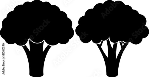 Broccoli art vectors and Set of black broccoli flat icon silhouette collections