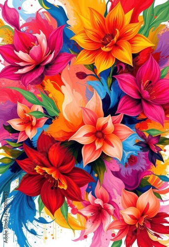 Obraz na płótnie Abstract blooms in vibrant hues, swirling paint strokes create a dynamic floral backdrop, pattern, blossom, summer w salonie