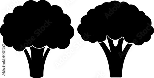 Broccoli art vectors and Set of black broccoli flat icon silhouette collections