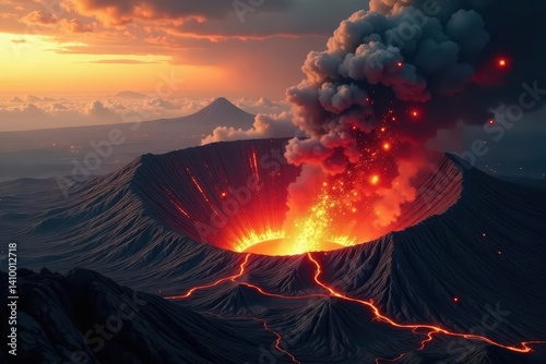 Obraz na płótnie Crater with radiating shockwaves, debris flying, contrast, light w salonie