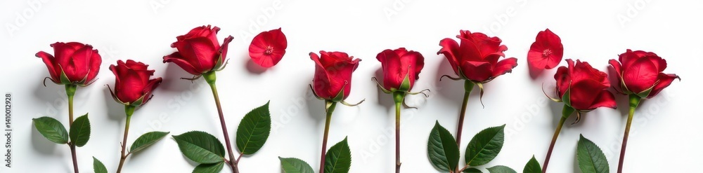 Crimson roses' shadow, stark white canvas backdrop, elegant stems , visual, plant, still life