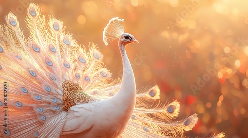 Surreal albino peacock spreading its luminescent feathers enchanted forest nature photography dreamy atmosphere