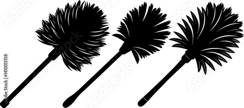 Feather duster art vectors and Set of black feather duster icon silhouette collections