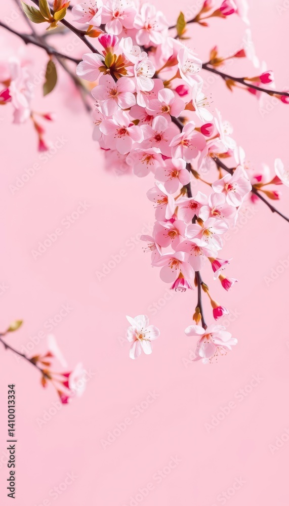 Delicate pink cherry blossoms softly falling on a pale pink background, light pink, blossom tree Delicate pink cherry blossoms softly falling on a pale pink background, light pink, blossom tree