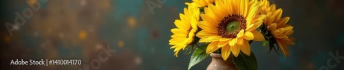 Obraz na płótnie Giant sunflowers fill a rustic vase, vibrant yellow blooms , petal, sunshine w salonie