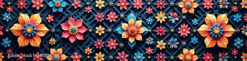 Obraz na płótnie Intricate geometric lattice overlaid with stylized floral motifs , bright, abstract w salonie