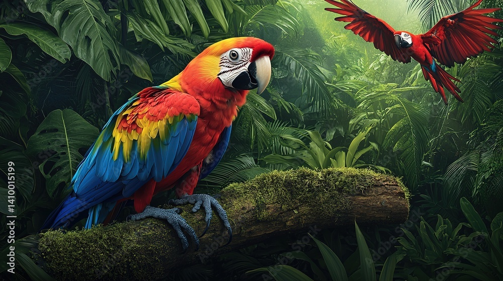 custom made wallpaper toronto digitalTropical jungle adventure vibrant macaws in lush greenery nature photography serene environment close-up view
