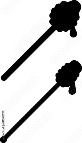 Honey dipper stick art vectors and Set of black honey stick icon silhouette collections
