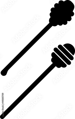 Honey dipper stick art vectors and Set of black honey stick icon silhouette collections