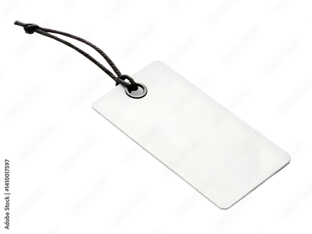 Fototapeta premium A white tag with a black loop hanging from it.