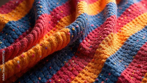 Striped fabric with repeating print, woven texture, stripes, home decor