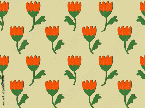 Seamless vector floral pattern with spring tulips and flowers illustration in a beautiful nature-inspired design