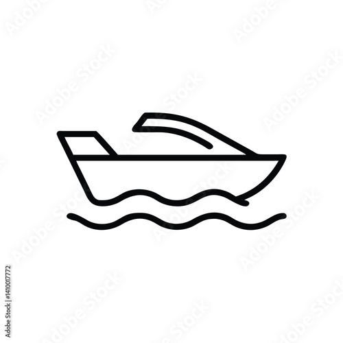 Simple Boat Icon Design Floating On Ocean Water Outline Style