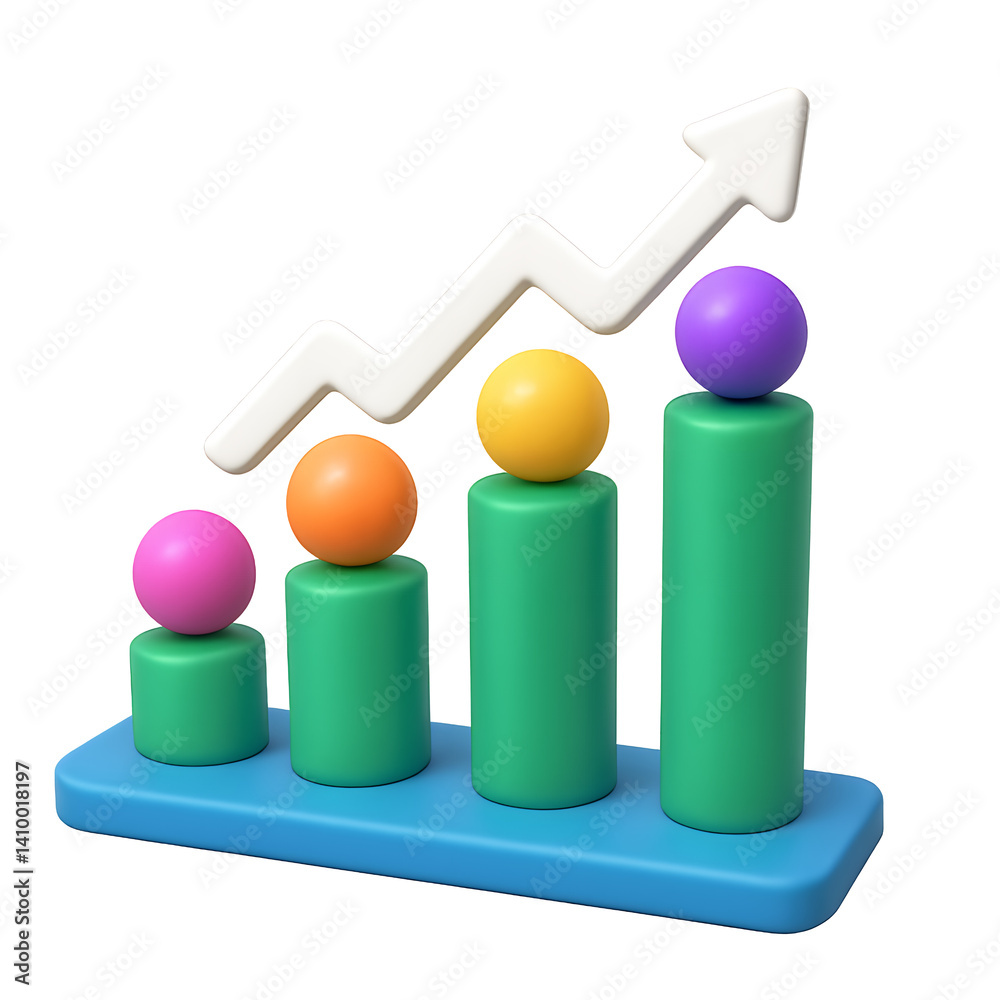 3d growing bar graph with rising arrow showing positive trend on transparent background. 3d growing bar graph with rising arrow showing positive trend on transparent background.