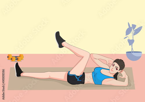 Young woman exercises to strengthen her abdominal muscles