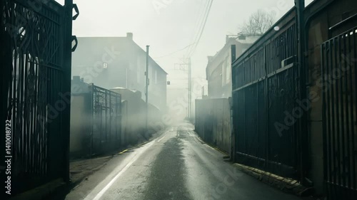 Foggy City Alleyway: Dark and Atmospheric Urban Scene